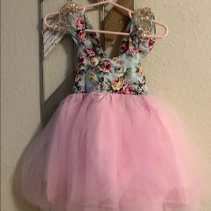 Fun backless toddler floral dress with tutu 2T